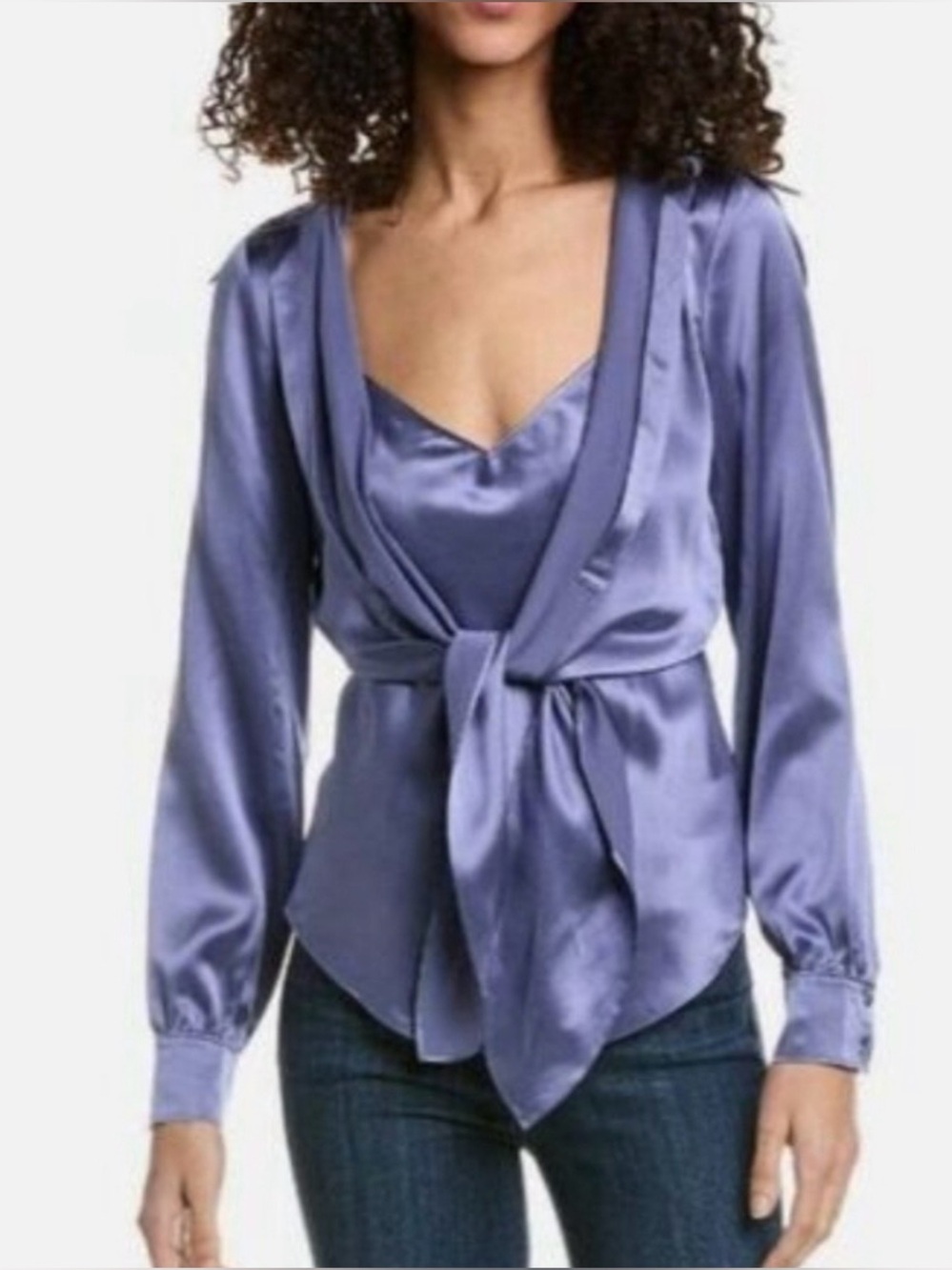 CINQ A SEPT Ally Tie Front Silk Top